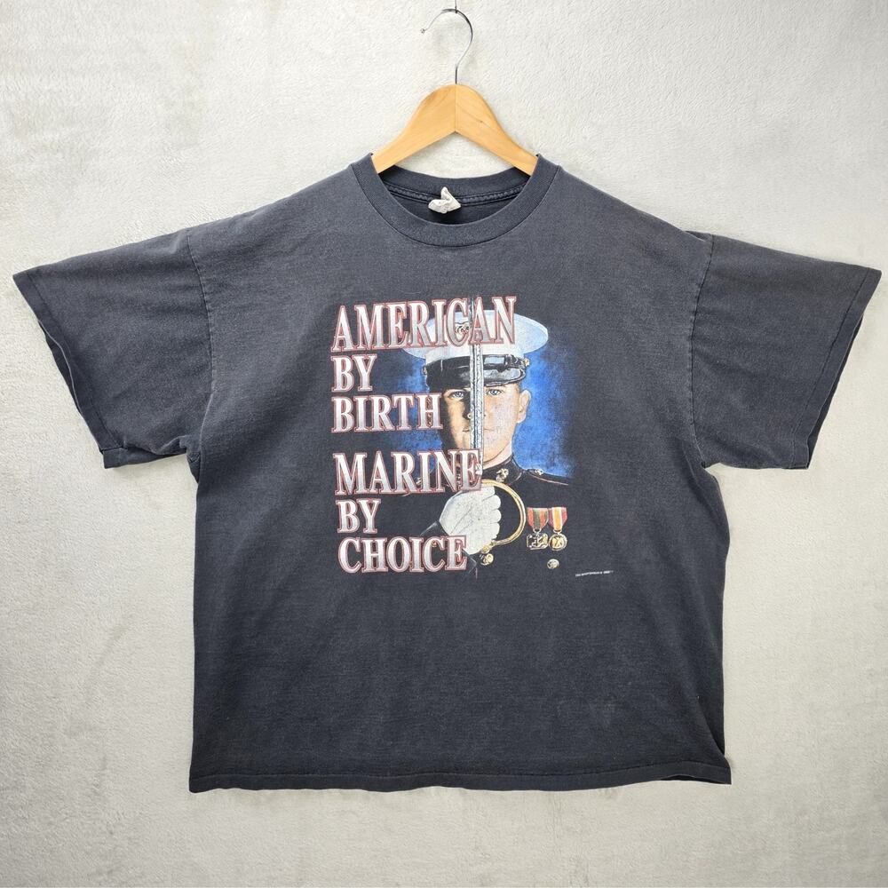 Vintage 90s American By Birth Marine By Choice Shirt Mens 2XL Single Stitch